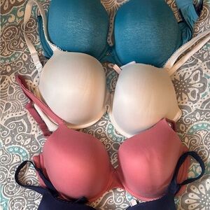 Victoria's Secret Blue, White, and Pink Bra Trio